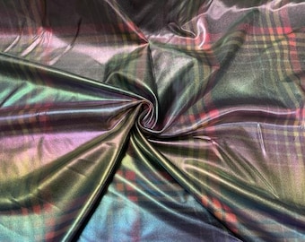 Multi-Color Plaid Holographic Pleather Print #44 Shiny Faux Leather Stretch Vinyl Poly Spandex 190 GSM Fabric 58"-60" Wide By The Yard