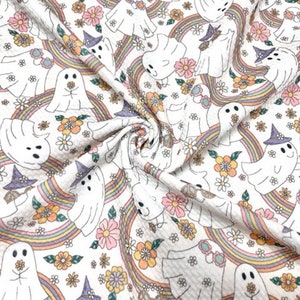 Rainbow Ghosts Floral Bullet Print #736 Ribbed Scuba Techno Double Knit 2-Way Stretch Poly Spandex Apparel Craft Fabric 58&quot;-60&quot; Wide BTY