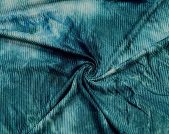 Tie-Dye DBP 4x2 Rib Knit Print #136 Teal Double Brushed Polyester Spandex Stretch 190GSM Apparel Fabric 58"-60" Wide By The Yard