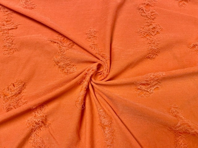 Orange #150 Distressed Denim Jersey Knit Polyester Rayon Spandex Stretch Apparel Fabric 58"-60" Wide By The Yard