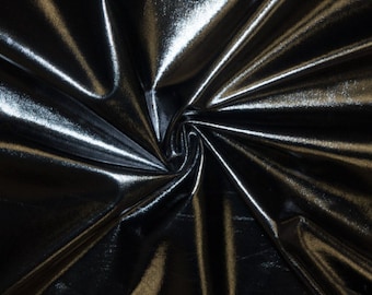 Shiny Black Pleather Faux Leather Stretch Vinyl Polyester Spandex 190 GSM Apparel Craft Fabric 58"-60" Wide By The Yard