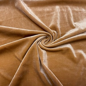Caramel #89 Stretch Velvet Polyester Spandex 250 GSM Luxury Apparel Fabric 55&quot;-56&quot; Wide By The Yard