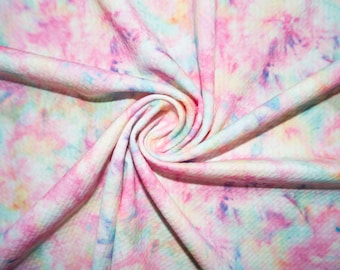 Tela de poliéster y elastano con estampado de balas tie-dye colorido n.° 174, acanalada, de doble punto, elástica en dos direcciones, de 147 a 152 cm de ancho.