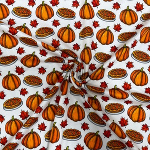 Pumpkin Pie Leaves DBP Print #322 Double Brushed Polyester Spandex Apparel Stretch Fabric 190 GSM 58"-60" Wide By The Yard