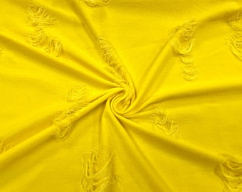 Sunshine Yellow Distressed Denim Jersey Knit #126 Polyester Rayon Spandex Stretch Apparel Fabric 58&quot;-60&quot; Wide By The Yard