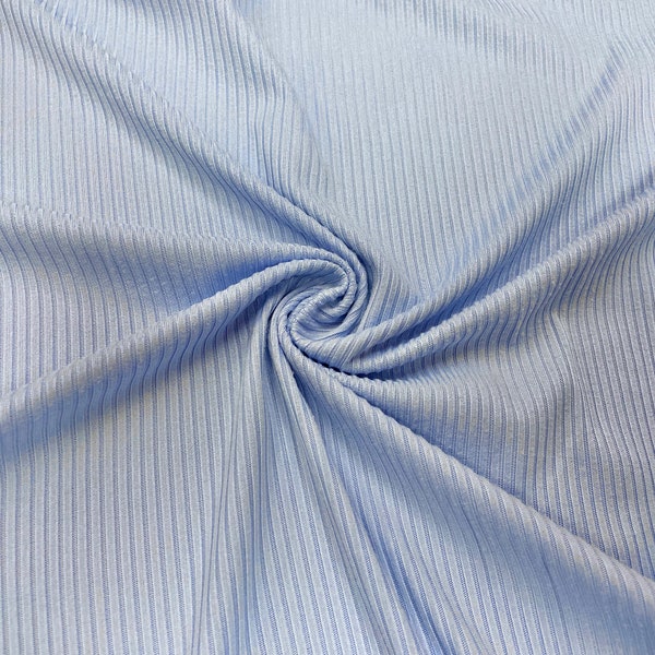Light Blue DBP 4X2 Rib Knit #26 Double Brushed Polyester Spandex Stretch 190GSM Apparel Fabric 58"-60" Wide By The Yard