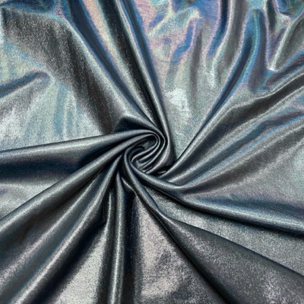 Shiny Holographic Charcoal Pleather Faux Leather Stretch Vinyl Polyester Spandex 190 GSM Apparel Craft Fabric 58"-60" Wide By The Yard