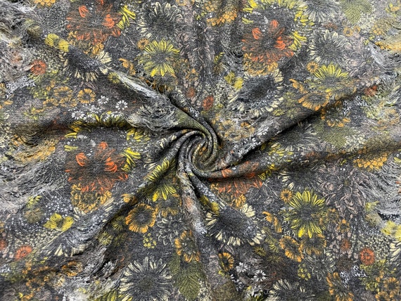 Floral Distressed Denim Print #10 Polyester Rayon Spandex Stretch Apparel Fabric 58"-60" Wide By The Yard