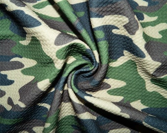 Tela de poliéster, licra y elastano con estampado de camuflaje, n.° 52, acanalada, de doble punto, elástica en dos direcciones, de 58 a 60 pulgadas de ancho.