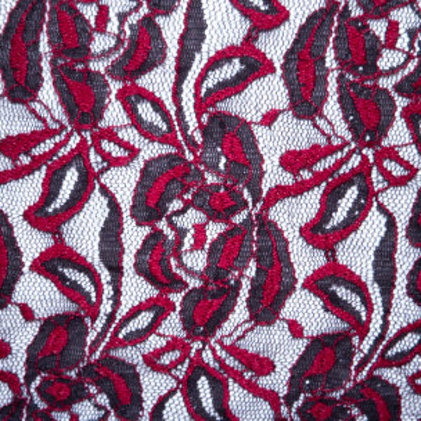 Pizzo elasticizzato floreale rosso nero # 175 Nylon Spandex Apparel Fabric Intimates Bridal 58 "-60" Taglio largo su misura