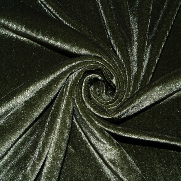 Olive #60 Velvet Stretch Spandex Luxury Apparel Fabric Polyester Spandex Spandex Heavy Weight Dress Soft 55"-56" Wide By The Yard