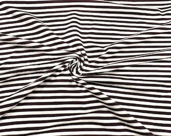 Streep zwart witte jersey gebreide print #7 rayon spandex stretch zachte kledingstof 180 gsm 58"-60" breed op maat gesneden
