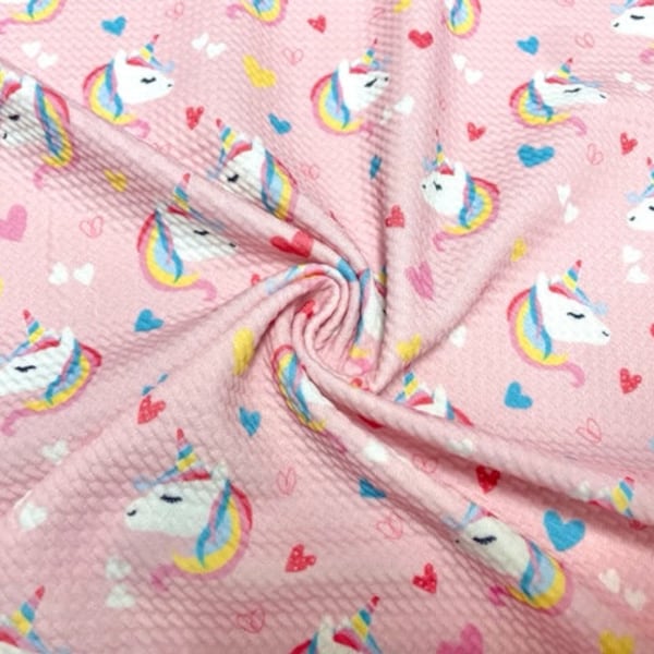 Unicorn Rainbow Hearts Bullet Print #816 Ribbed Scuba Techno Double Knit 2-Way Stretch Poly Spandex Apparel Craft Fabric 58"-60" Wide BTY