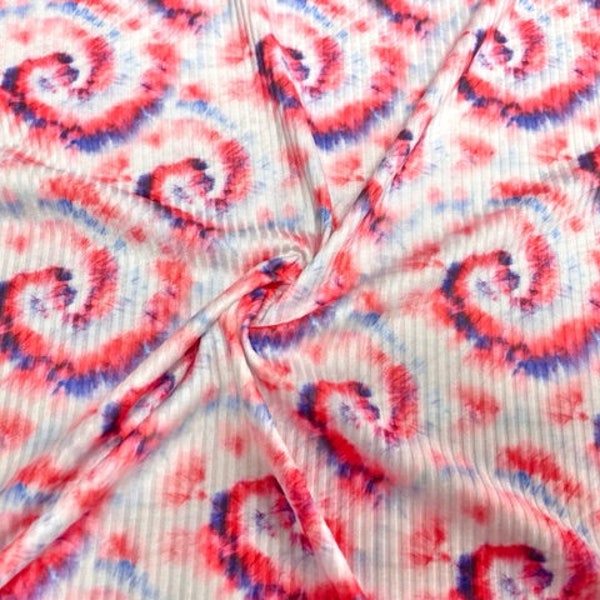 Patriotic Tie-Dye 4x2 Rib Knit Print #172 Polyester Spandex Stretch 190GSM Apparel Fabric 58"-60" Wide By The Yard