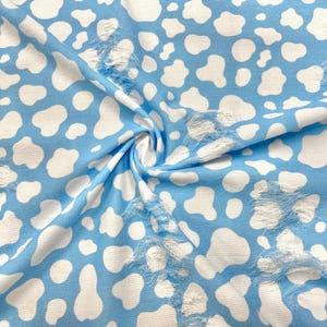 Cow Spot Blue White Distressed Denim Print #30 Polyester Rayon Spandex Stretch Apparel Fabric 58"-60" Wide By The Yard image 1