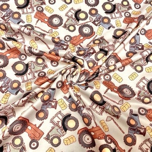 Brittany Frost Designs Tractors DBP Print #854 Double Brushed Polyester Spandex Apparel Stretch Fabric 190 GSM 58"-60" Wide By The Yard