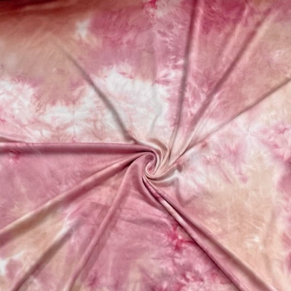 DBP Tie-Dye Print #584 Rose White Mauve Double Brushed Polyester Spandex Apparel Stretch Fabric 190 GSM 58"-60" Wide By The Yard