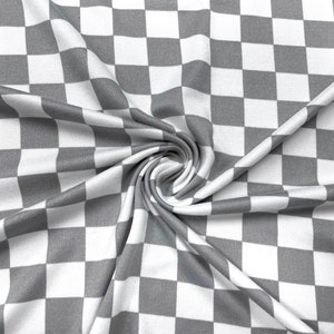 Checkerboard DBP Print #467 White Gray Double Brushed Polyester Spandex Apparel Stretch Fabric 190 GSM 58"-60" Wide By The Yard