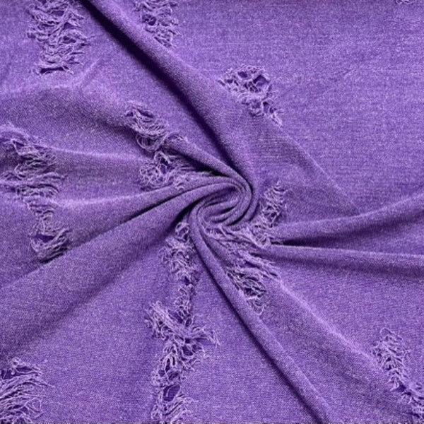Purple #154 Distressed Denim Jersey Knit Polyester Rayon Spandex Stretch Apparel Fabric 58"-60" Wide By The Yard