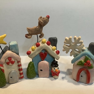Miniature Ceramic Houses - sets of three houses.  Restocked