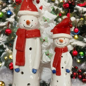 Snowman Luminaries- handmade pottery