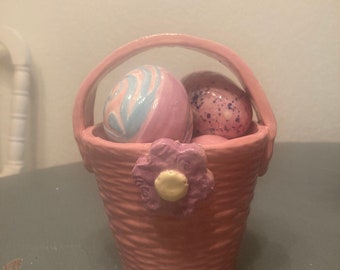 Ceramic Easter Basket and Eggs