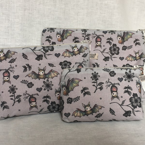Wee Bat Handmade Zipper Pouch Makeup Bag in Various Sizes