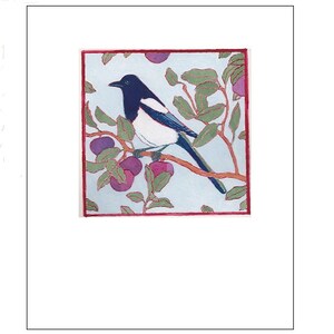 Artistes Cartes de notes vierges, BLACK_BILLED MAGPIE, Oiseau dans le prunier