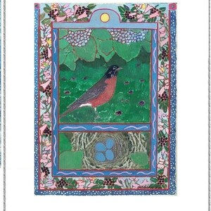 Cartes de correspondance vierges d'artistes, Rpbin avec nid, Pelouse avec mûrier