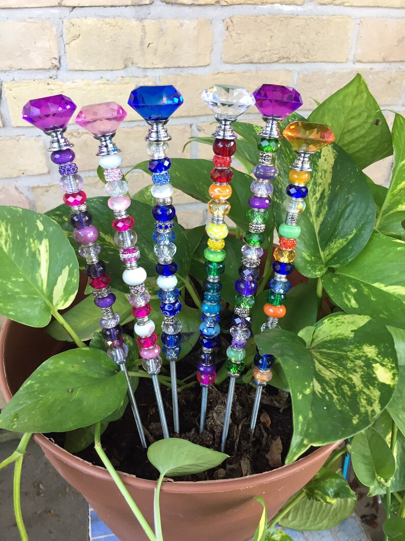 14 Garden Art Decor Beaded Garden Stake Fairy Garden Etsy