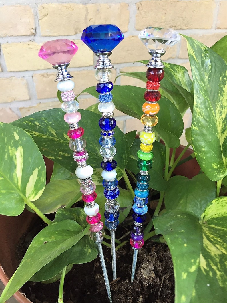 14 Garden Art Decor Beaded Garden Stake Fairy Garden Etsy