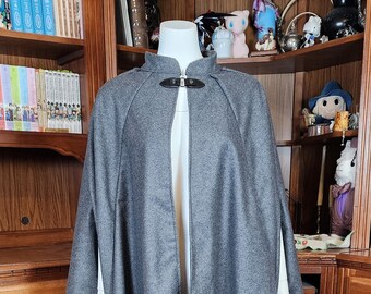 Market Day Cape- Grey Mid-Length Cape with Collar and Arm Slits