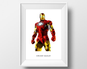 NEW Digital Download Iron Man Geometric Abstract Superhero Poster Print Art - Boys Room - 8x10, 11x14 Iron Man Superhero Print