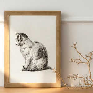 HAND DRAWN CAT sitting digital download printable wall art for kids rooms nursery babies - 11x14 inches