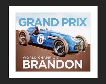 Digital Download Vintage Grand Prix Race Car Grand Prix Personalized Poster Art Print Boys Room - 8x10 or 11x14.