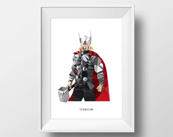 Digital Download Thor Geometric Abstract Superhero Poster Print Art - Boys Room - 8x10, 11x14 Iron Man Superhero Print