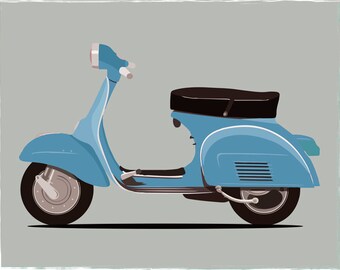 Vespa Blue Color scooter print, bike print, inspirational wall decor, motivational art, retro