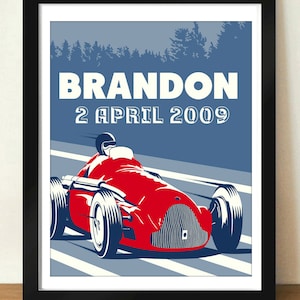 Personalized Name DOB Digital Download Vintage Grand Prix Racer Car Grand Prix Personalized Poster Art Print Boys Room - 8x10 or 11x14.
