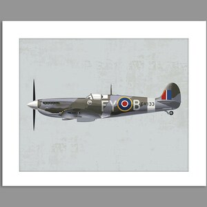 Digital Download Warbirds World War 2 Spitfire art print Boys Rooms Office Royal Air Force Spitfire