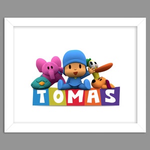 Digital Download Pocoyo and Friends Custom Name Art Print, Pocoyo and Friends Cartoon - 8x10 or 11x14