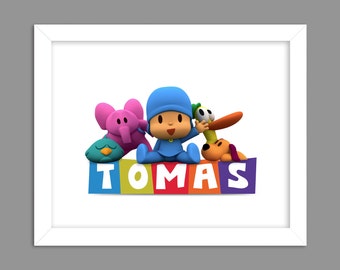 Digital Download Pocoyo and Friends Custom Name Art Print, Pocoyo and Friends Cartoon - 8x10 or 11x14