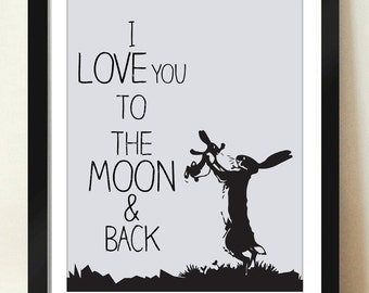 Digital Download I Love You To The Moon and Back Quote Art 8x10 - 11x14 - Guess How Much I Love You