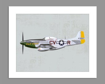 Digital Download Warbirds World War 2 P-51 Mustang art print Boys Rooms Office