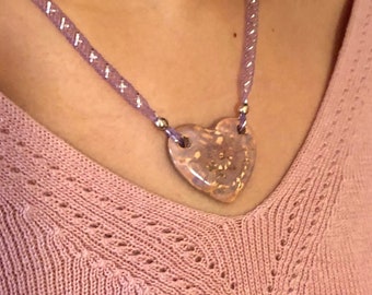 Sunset Pink Glazed Ceramic Heart Pendant