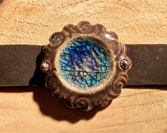 Ceramic Blue Crater Suede Snap Bracelet
