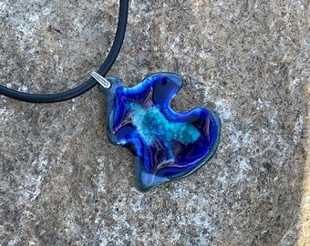 Turquoise and Cobalt Blue Organically Shaped Ceramic Pendant Necklace