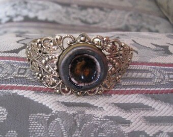 Buried Gold Ceramic Cabachon Cuff Bracelet