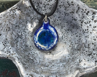 Deep Blue Sea Ceramic and Fused Glass Pendant Necklace