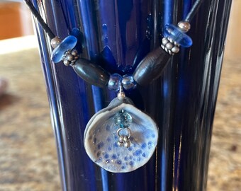 Blue Oyster Ceramic Pendant with Beads