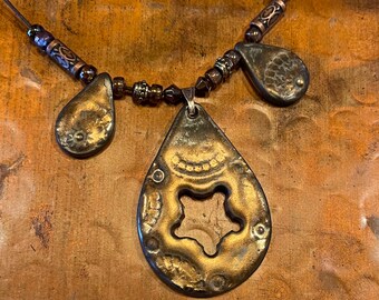 Bronzed and Beautiful Triple Drop Pendant Necklace with Beads